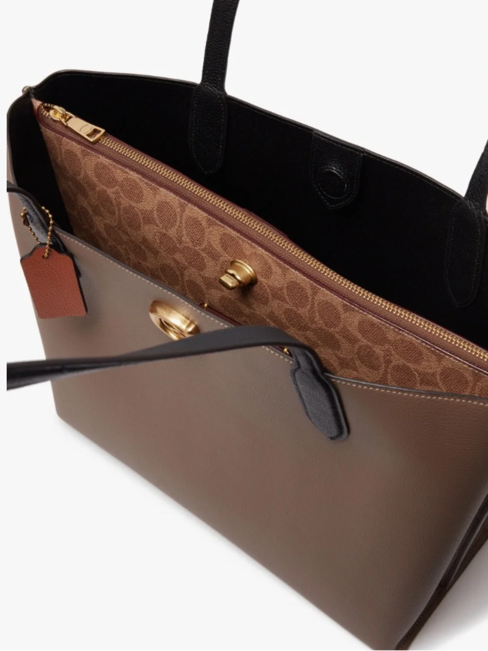 Coach Willow Colorblock Brown and Black Tote with Signature C Center Compartment